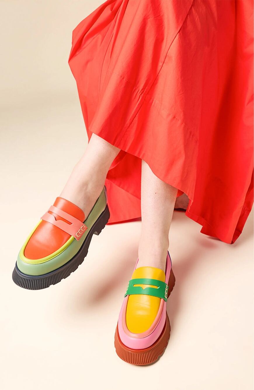 Charlotte Stone Adam Penny Loafers Solimar Mixed Color Block Lug Sole Size 9